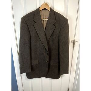 Tallia Uomo Sarno Brown Herringbone Wool Tweed Sports Coat Blazer Size 42 Long